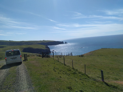 Driving down to Stony bay to survey penguins